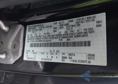 2013 Ford Escape Se z USA, uszkodzony, nr VIN 1FMCU9G96DUA34397